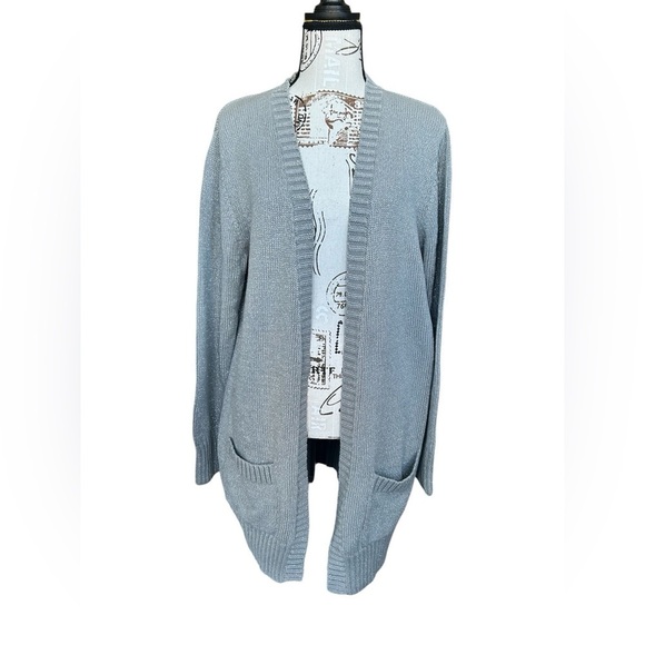 Old Navy Sweaters - Old Navy long gray with metallic silver cardigan size XL